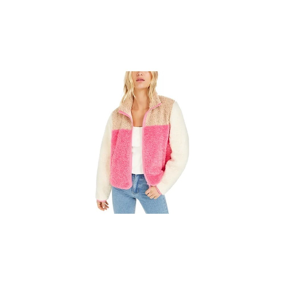 Becca Tilley x Bar III Sherpa Colorblocked Jacket Pink Cream Tan Womens‎ Medium